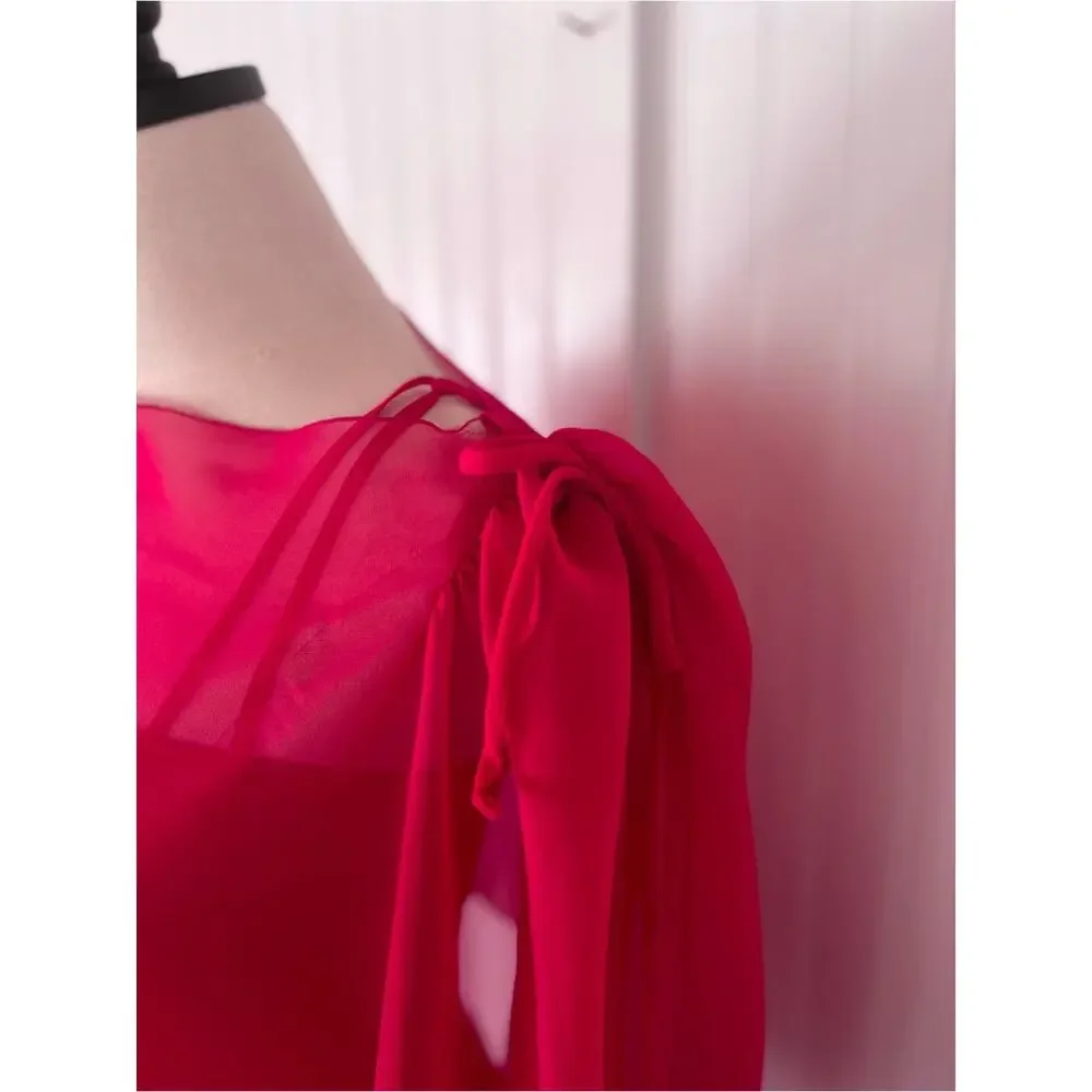 Vintage 60s House of Bianchi Pink Chiffon Gown Matching Sheer Overlay Small XS